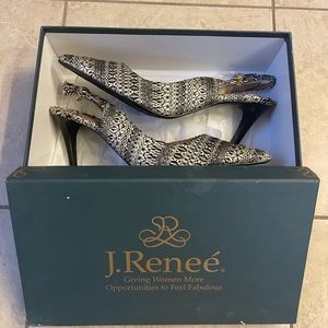 J. Reneé Metallic Baroque Fabric “Lacee” Slingback Heels